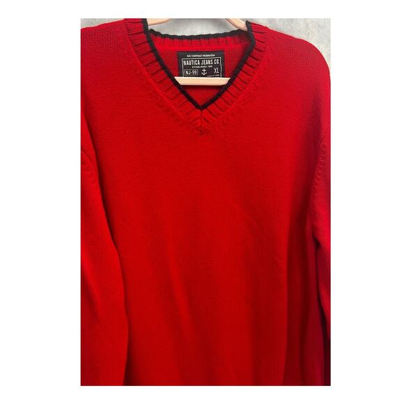 Vintage Nautica Red V-Neck Sweater Mens Size XL - Picture 4 of 7
